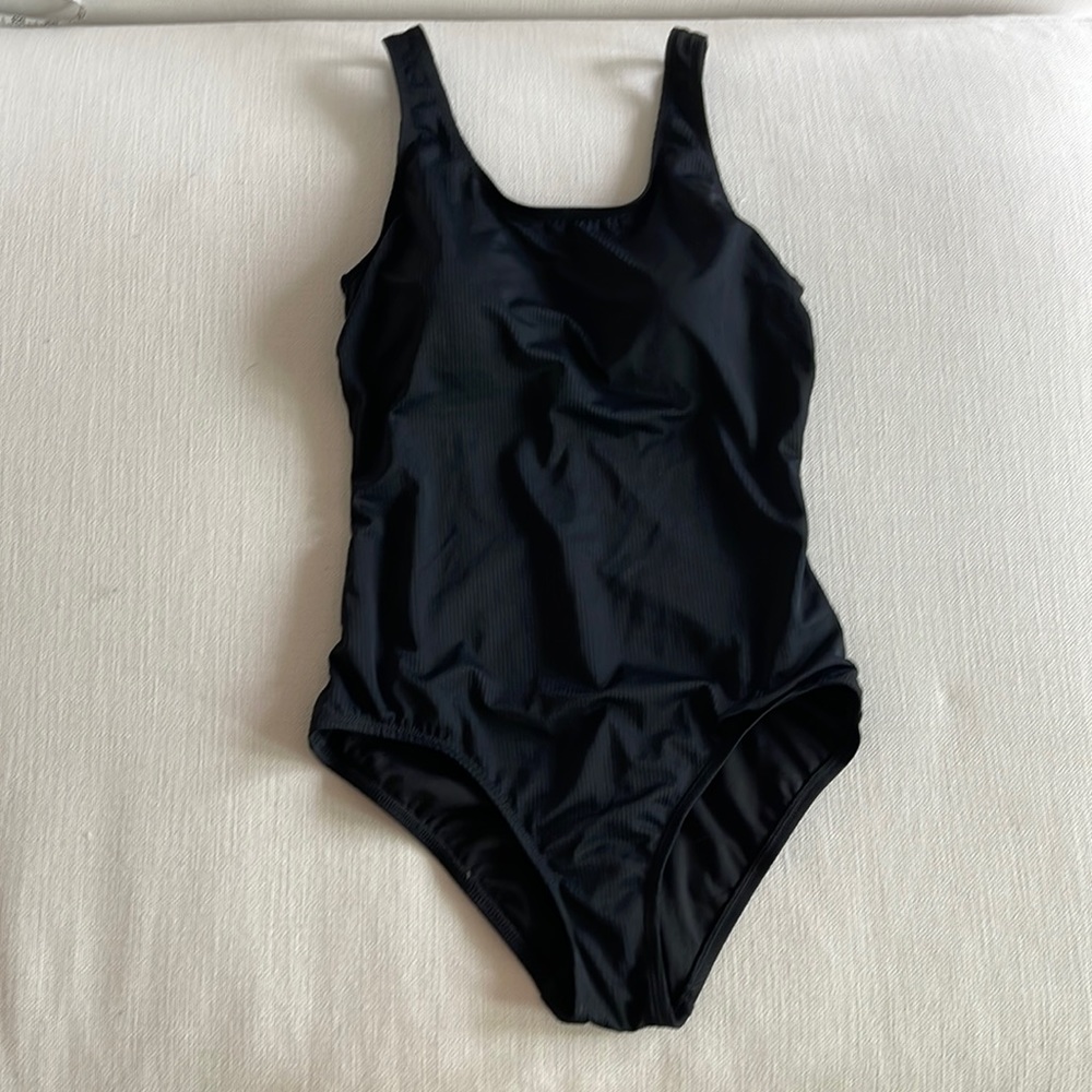 Basic Black Ribbed Bathing Suit